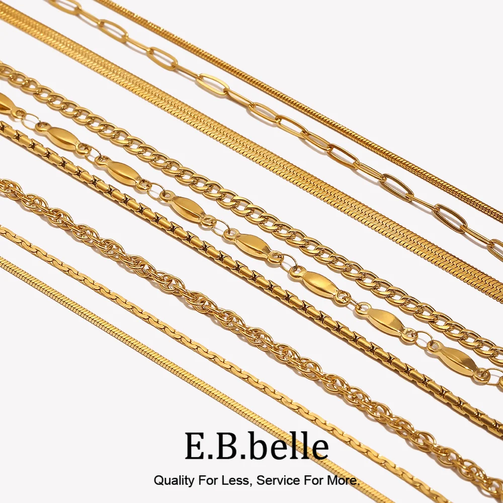 E.B.belle 3-layer Chain Combination Foot Chain 316L Stainless Steel Gift 18K Gold Plated Bracelet on the Leg