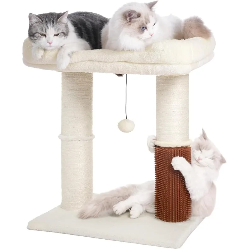 

Cat Tree Tower for Large Cats Cat Scratching Post with Cat Self Groomer, 20x15.7” Wide Top Bed, Thick Scratch Post [Dia=4.5”] an