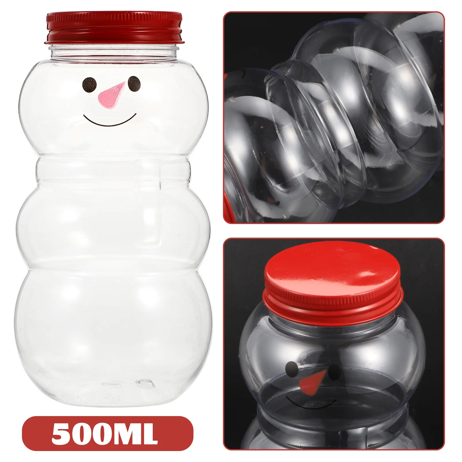 

10pcs Portable Packaging Bottles For Drinks Beverages, Flat Bottom Pet Juice Containers With Caps, Snowman Candy Jars For Milk