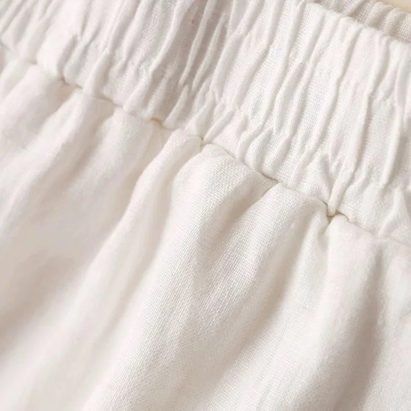 Mode Volle Länge Casual Hosen für Frauen Baumwolle Leinen Breite Bein Hosen Solide Sommer Hosen Weibliche Lose Hohe Taille Gerade Hosen – Detail 5