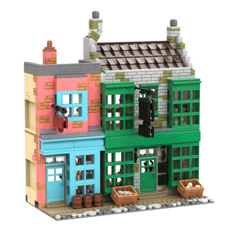 Bricklink City House MOC Magic Movie Diagon Alley Sweet Shop Apothecary Shop and Magical Menagerie Set Building Blocks Toys Gift