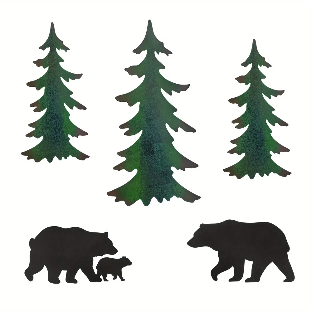 مجموعة منحوتات جدارية معدنية على شكل دب غابة ظلية ، ديكور حائط ظلي لعشاق الحيوانات الملتزمين ، 5 * لكل مجموعة #4