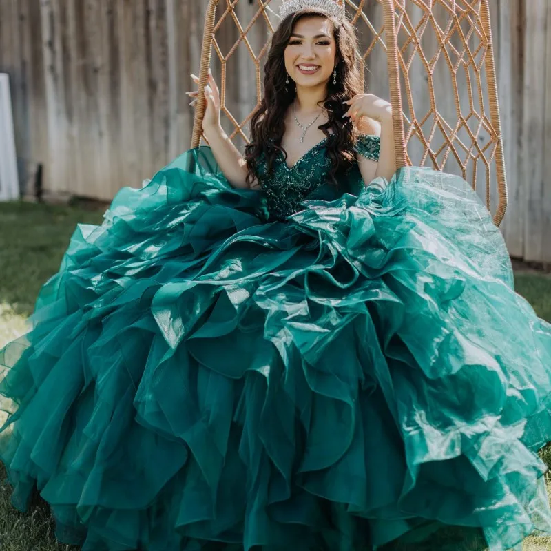 Doymeny-Vestido De baile con volantes para niña, quinceañera, vestidos De graduación escalonados con cuentas, corsé, vestidos De graduación