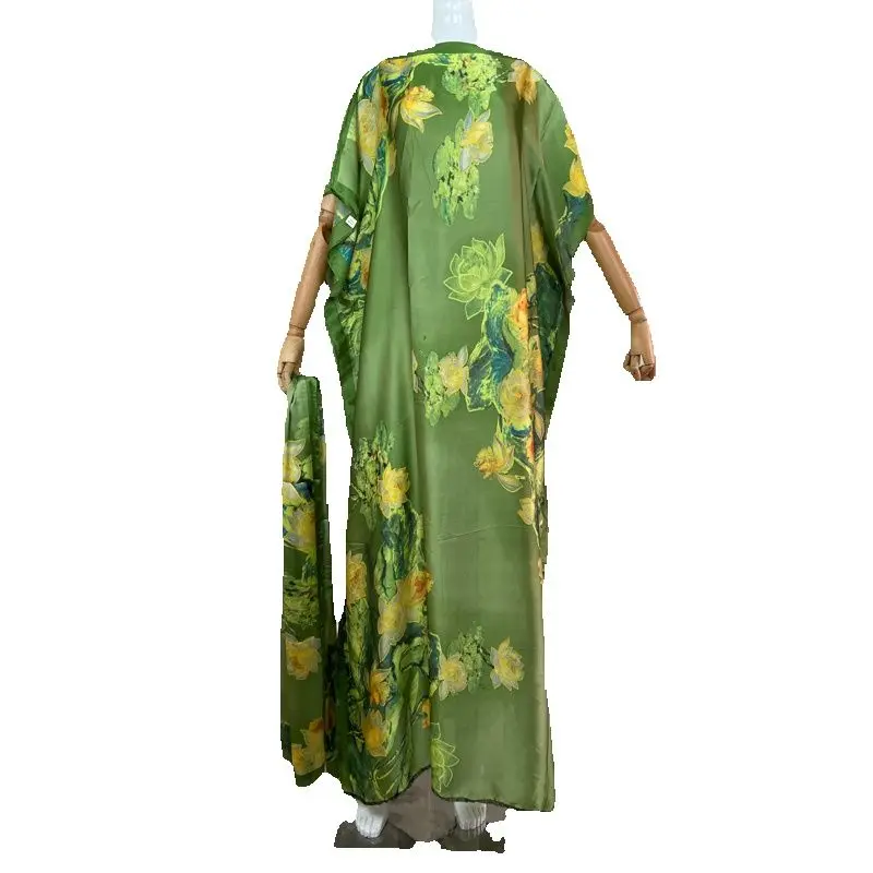 Vestido largo suelto de rayón con estampado de leopardo para mujer, ropa africana de gran tamaño, Dubai, Dashiki, Abaya, diseño con bufanda, 2023