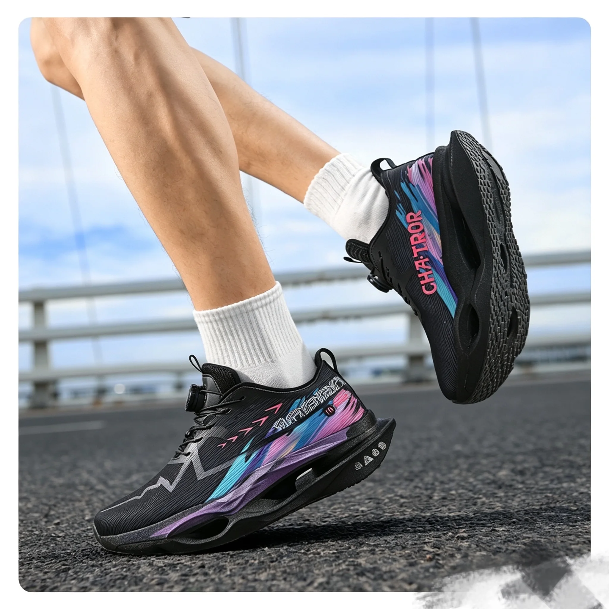 Autumn Double‑Mesh Thickened Couple Running Shoes, Real Popcorn Foam With Carbon Plate, Hollow‑Out Cushioning & Energy Rebound,