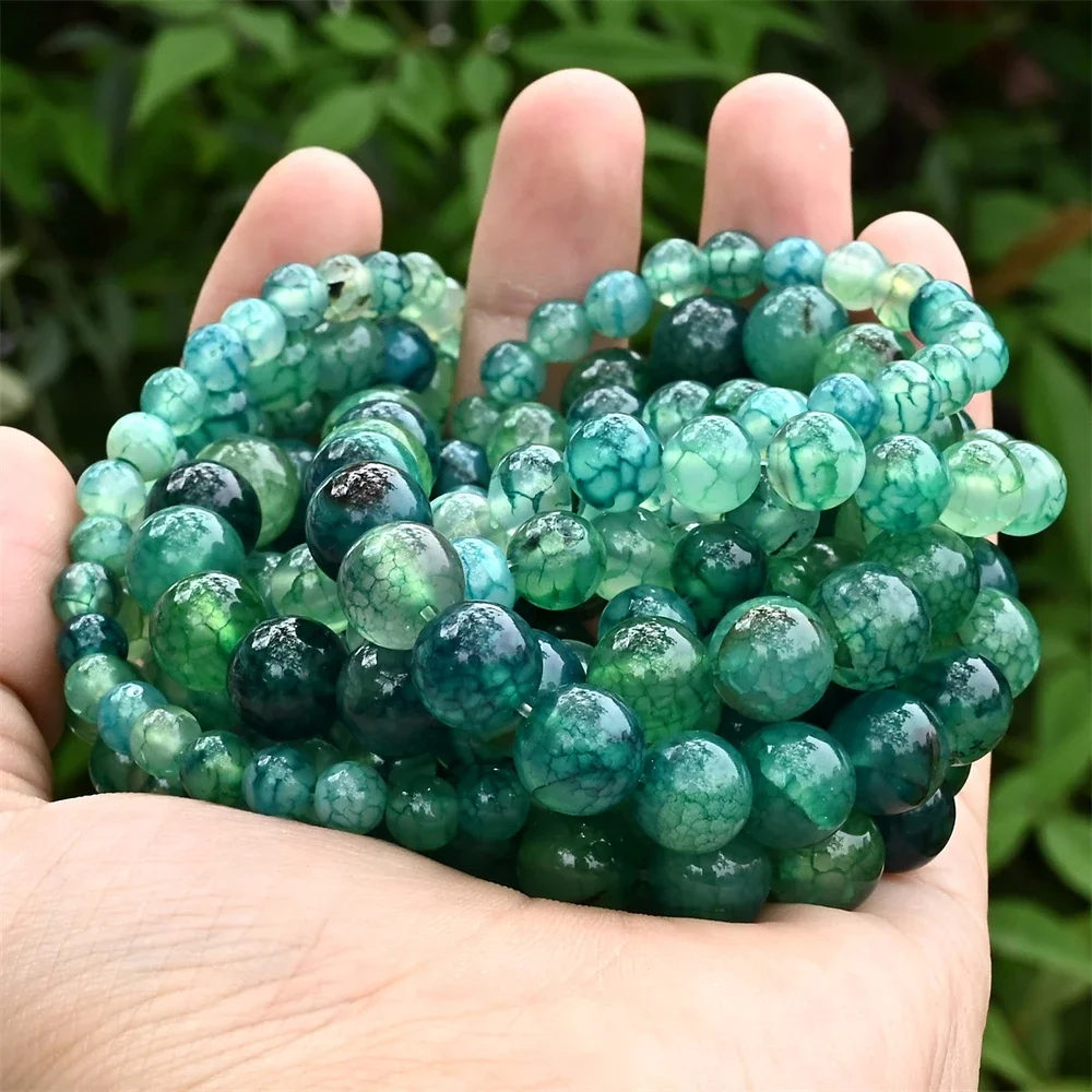 Natural Green Dragon Agates Round Loose Spacer Beads for Jewelry Making DIY Bracelet Necklace Accessories 6 8 10MM image 2