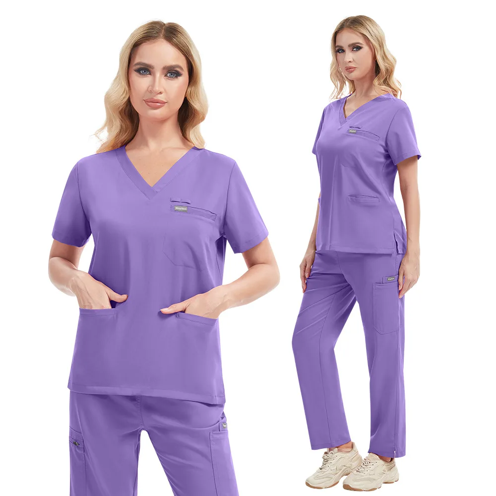 Tenue de travail pour dentiste, accessoires médicaux pour infirmières, blouses de couleur unie, pantalons droits, plusieurs poches, ensemble de blouses, uniforme clinique pour médecin
