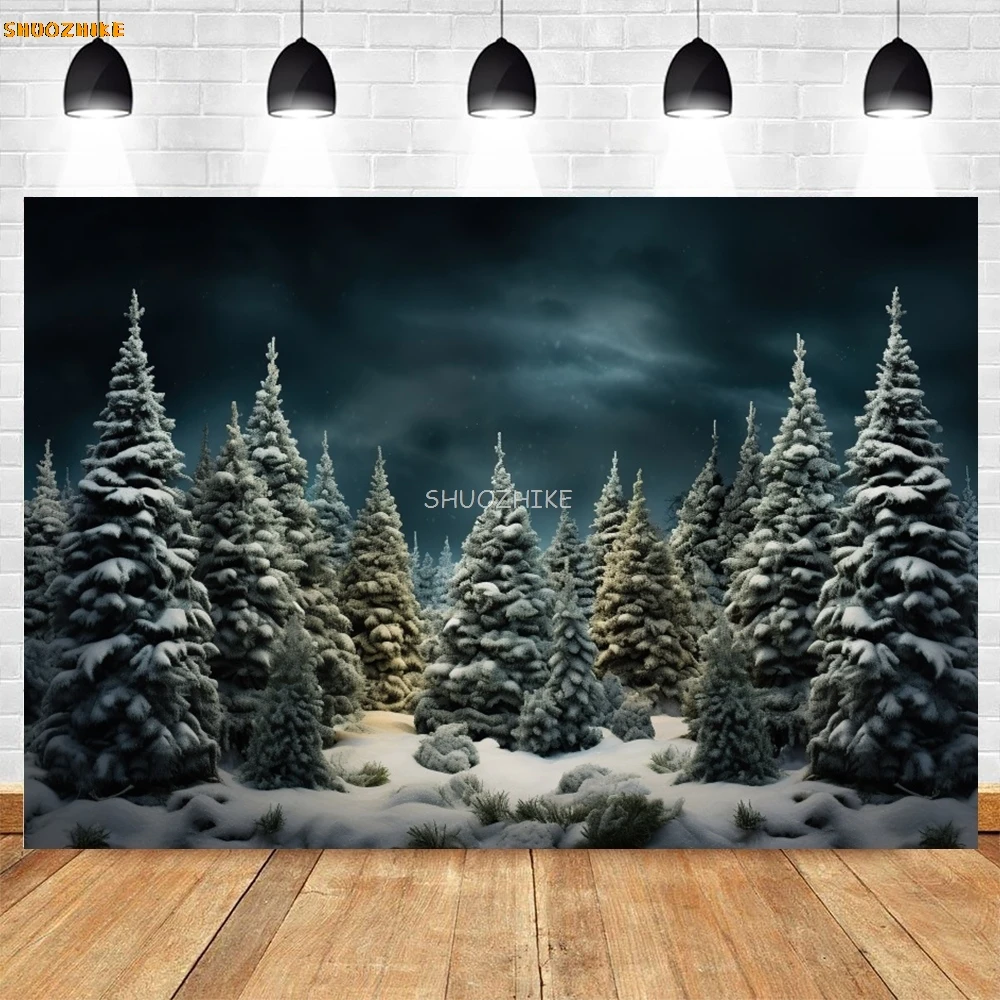 Train Pine Trees Snow Winter Christmas Photography Backdrop Family Baby Portrait Background Photocall for Photo Studio Props