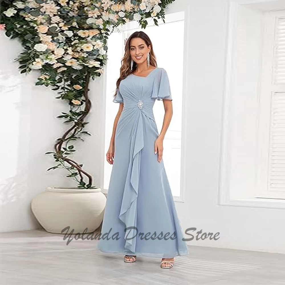 Mo.com.br-Robes de mère de la mariée avec manches, col en V, volants perlés, une ligne, longue robe formelle d'invité de mariage, longueur au sol, 2024