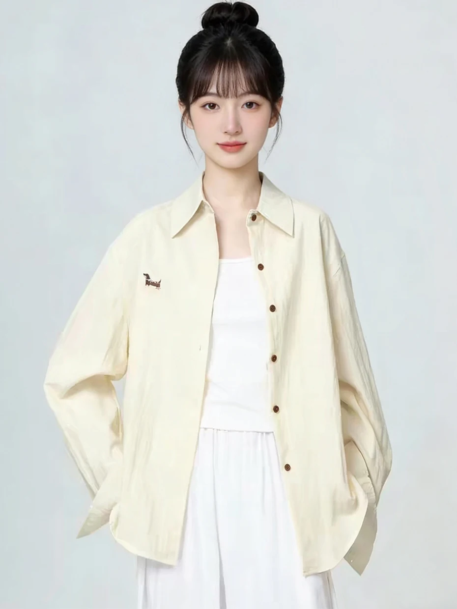 

Yellow Long Sleeve Collar Loose Fit Sun Protection Shirt Women's Outerwear Casual Summer Loose Sensation Top