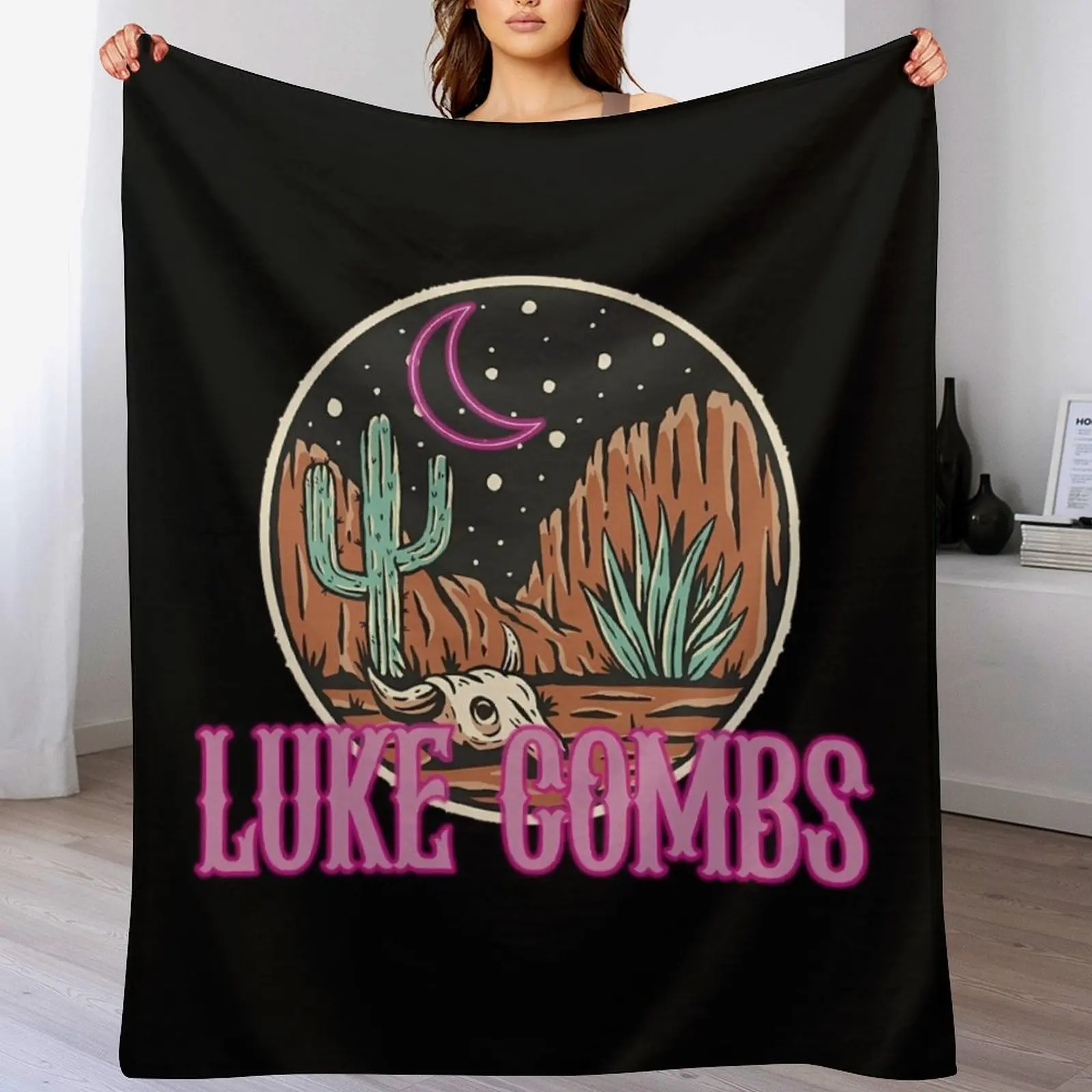 

Luke Combs Music Neon Country Throw Blanket Bed linens wednesday Flannel Flannels Blankets