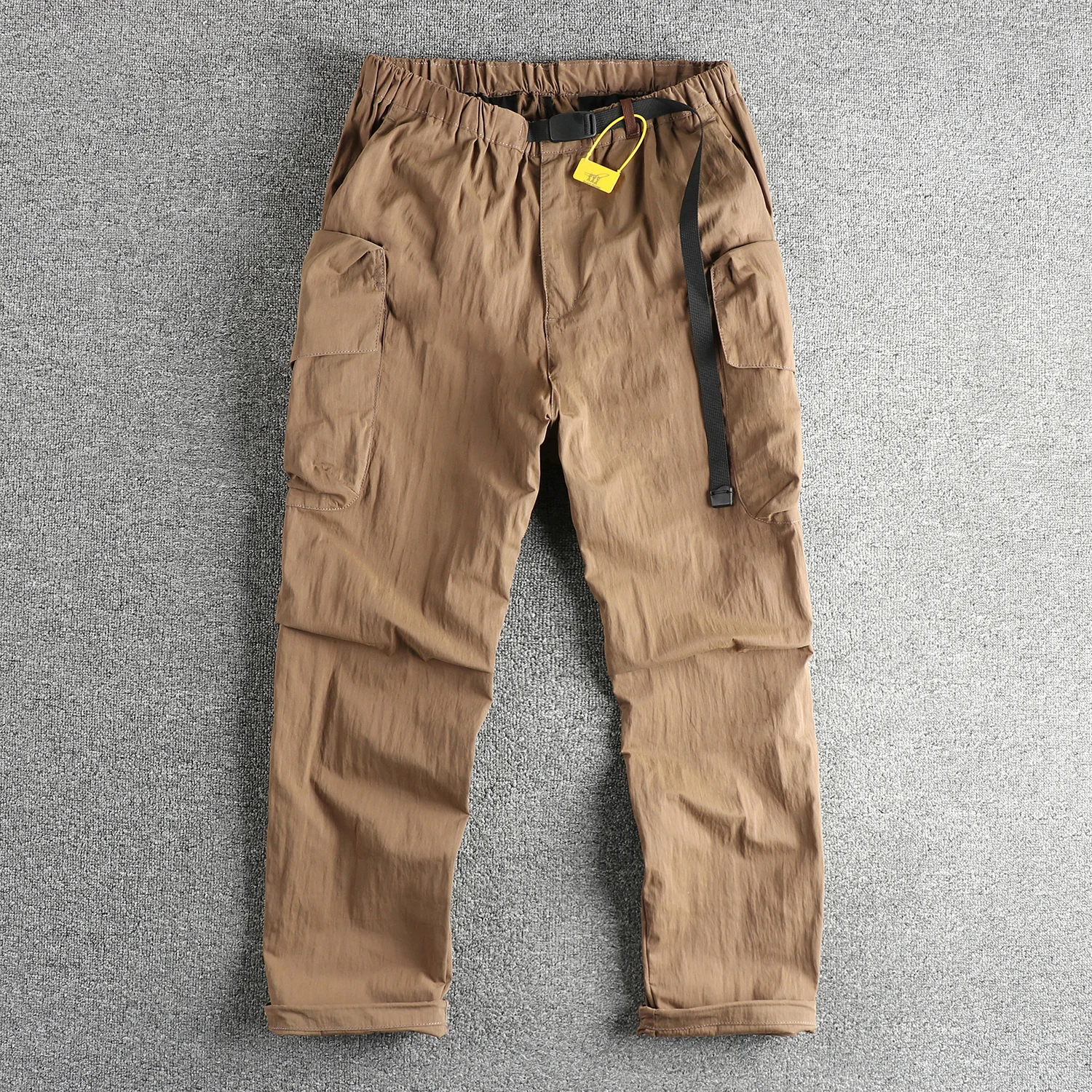 2025 Spring New American Retro Woven Cargo Pants Men's Simple Mountain Outdoor Multi Pocket Loose Straight Casual Trousers
