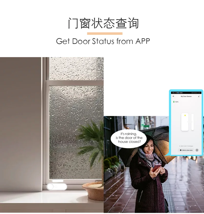 TYSH Tuya WiFi Smart Door Sensor Smart Home Door Open/Closed Detectors Window Sensor Smart Life Works With Google Home Alexa
