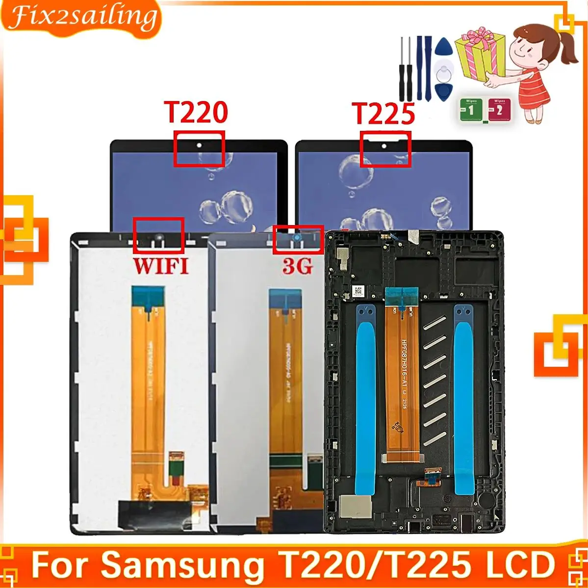 8.7\'\' LCD For Samsung Tab A7 Lite 2021 SM-T220 SM-T225 T220 T225 Display Touch Screen Digitizer Panel Assembly 100% Tested