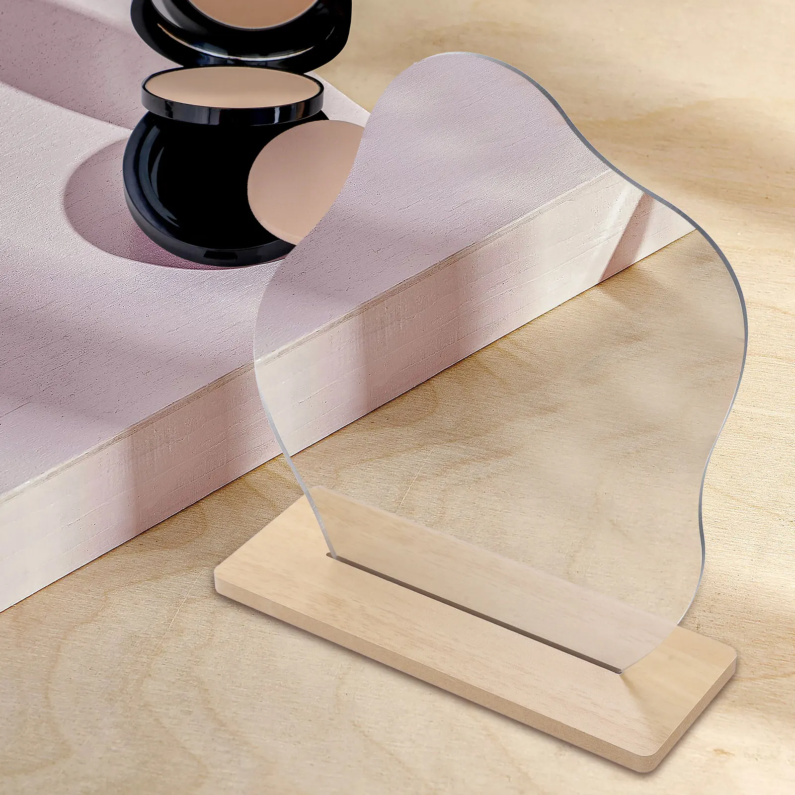 1セットの美的テーブルミラー、装飾的な不規則なデスクトップミラー、スタンド付き、高解像度、ポータブル、メイクアップ、化粧台、家庭用