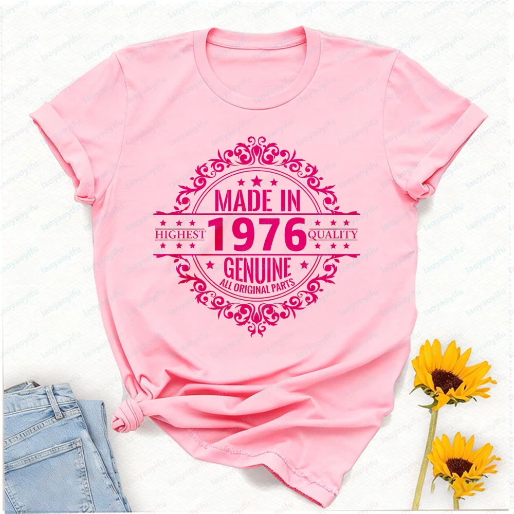 Made in 1976 Highest Quality Genuine T-Shirt Women's Badge Graphic Tee, Perfect 50th Birthday Gift for Her & Vintage Lovers