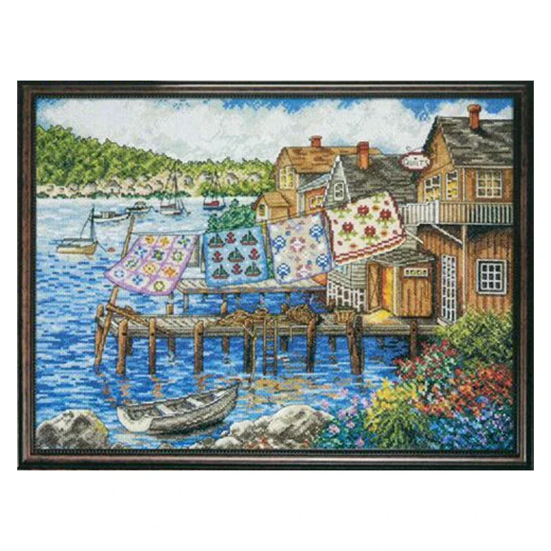 Amishop Gold Collection Beautiful Counted Cross Stitch Kit Dockside Quilts Quilt Boats Vessels Designs Works