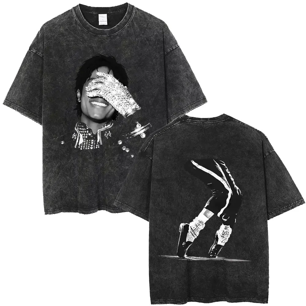 Washed Vintage Michael Jackson Face Graphic T-shirt Men Women Fashion Hip Hop Oversized T-shirts Male Retro Gothic Rock T Shirts