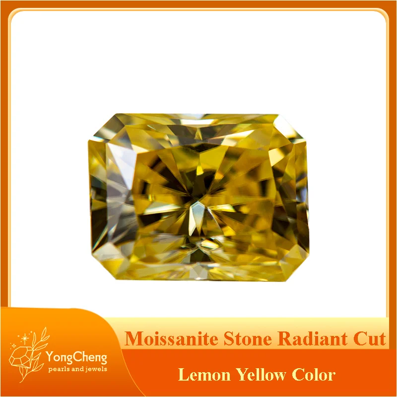 

Moissanite Stone Gemstone Lemon Yellow Color Radiant Cut Lab Grown Diamond for Charm Woman Diy Jewelry Making GRA Certificate