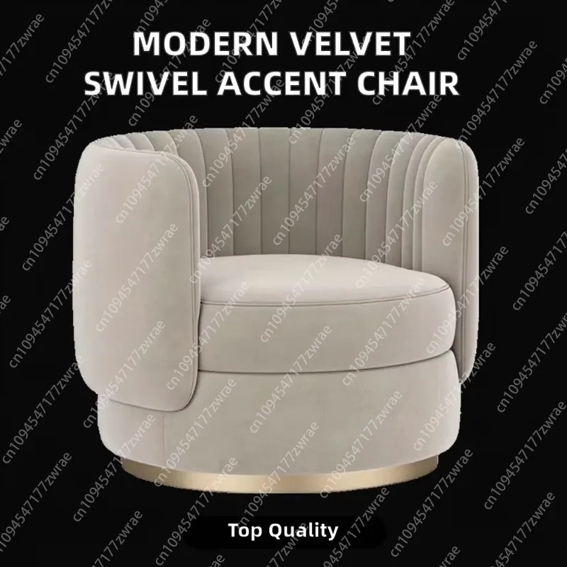 360 Degree Swivel Modern Stainless Steel Fabric Upholstered Tufted Lounge Chair for Living Room