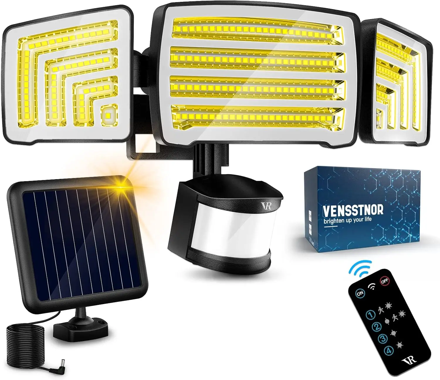 

Solar Motion Sensor Flood Lights, 4000LM, 4 Modes, 72FT Range, IP65 Waterproof, Remote Control for Outdoor Patio Yard Garage