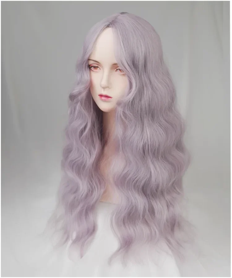 طويل الاصطناعية الأرجواني متموج شعر مستعار مجعد المرأة لوليتا تأثيري الجزء الأوسط شعر رقيق مقاومة للحرارة شعر مستعار للحزب اليومي