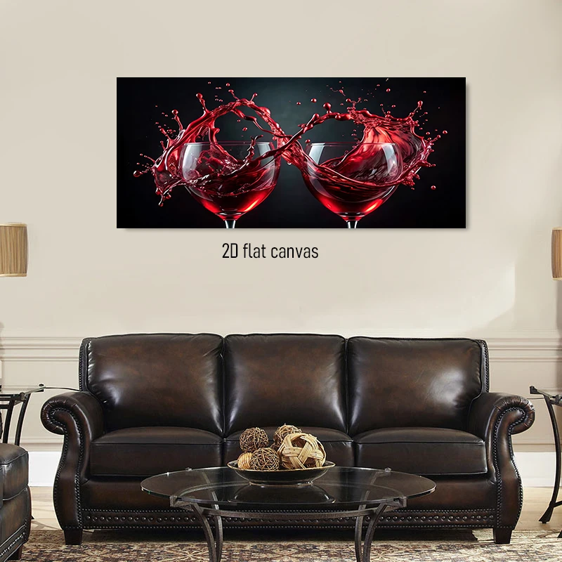 (1PC Unframe)1 abstract red wine splash decoration painting, restaurant bar wall art, frameless painting, 2D plan