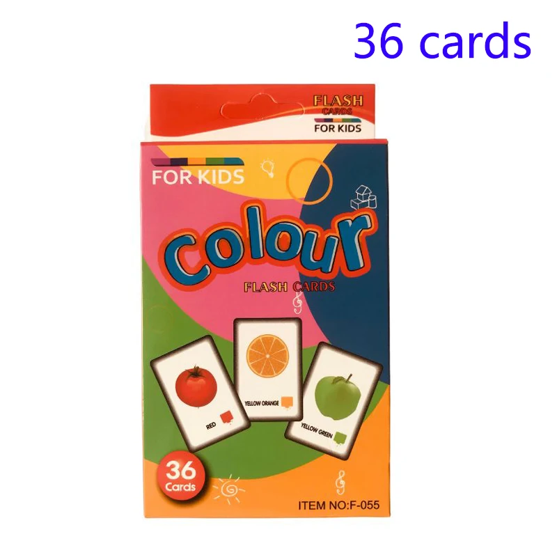 36Pcs 어린이 인식 카드 모양 동물 색상 교육 아기 영어 학습 단어 카드 교육 장난감 그림 패턴 가족 선물