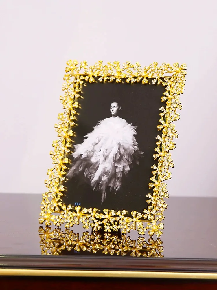Photo Frame Golden Flowers Modern Wedding Family Home Decoration Gold Picture