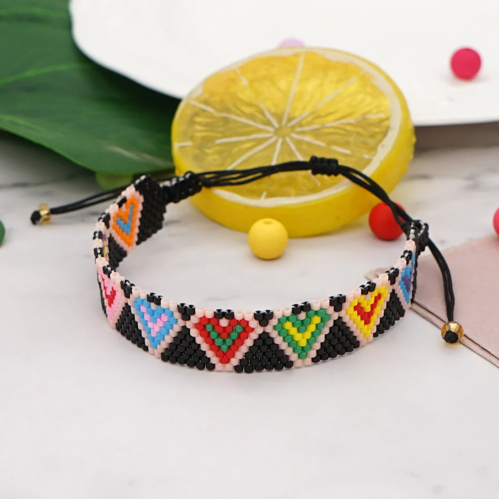 

Браслет из рисовых бусин Bohemia, регулируемый, с сердечком, оригинальный, ручной работы, модный, индивидуальный, креативный, бисерный браслет