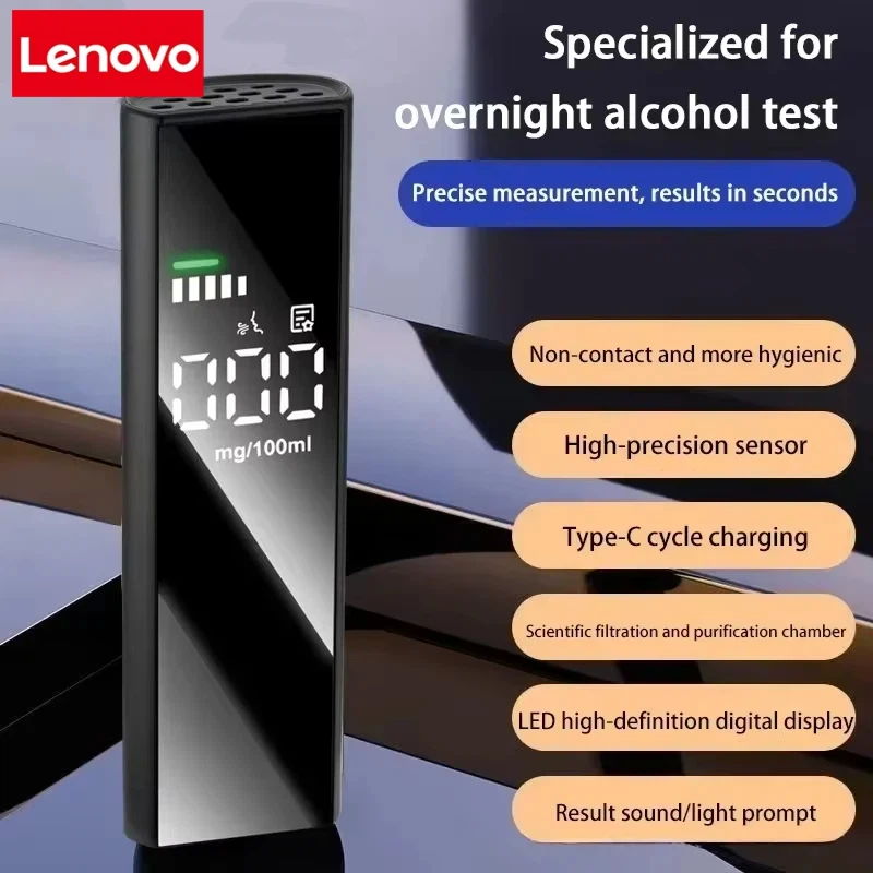 Lenovo High-precision Alcohol Tester Portable Non-contact Professional Led Digital Display Drunk Driving Alarm Quick Tester