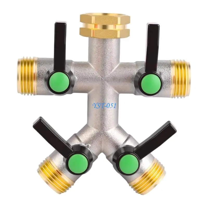 E15A Professional Grade Brass 4 Outlet Y Splitter for Simultaneous Water Distribution