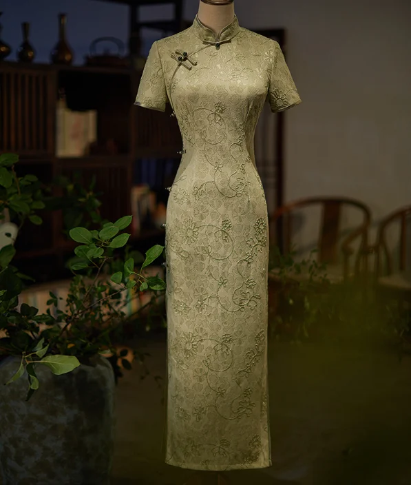 

Китайское платье Cheongsam, женское летнее кружевное платье Chipao в винтажном длинном стиле