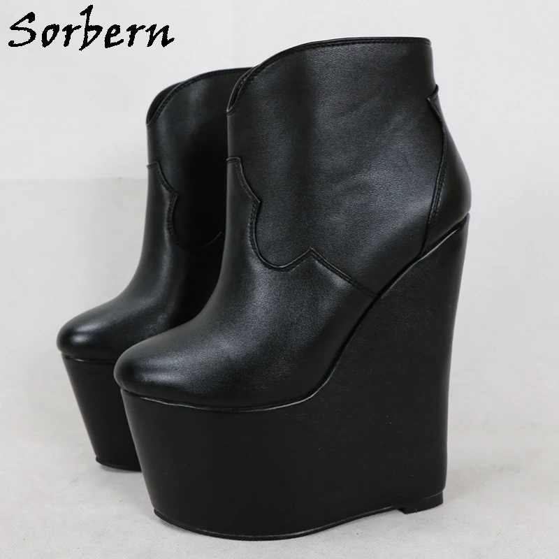 

Sorbern 20cm Black Matte Ankle Boots Women High Heel Wedges Custom Wide Ankle Booties Unisex Winter Style Shoes Plus Size 48