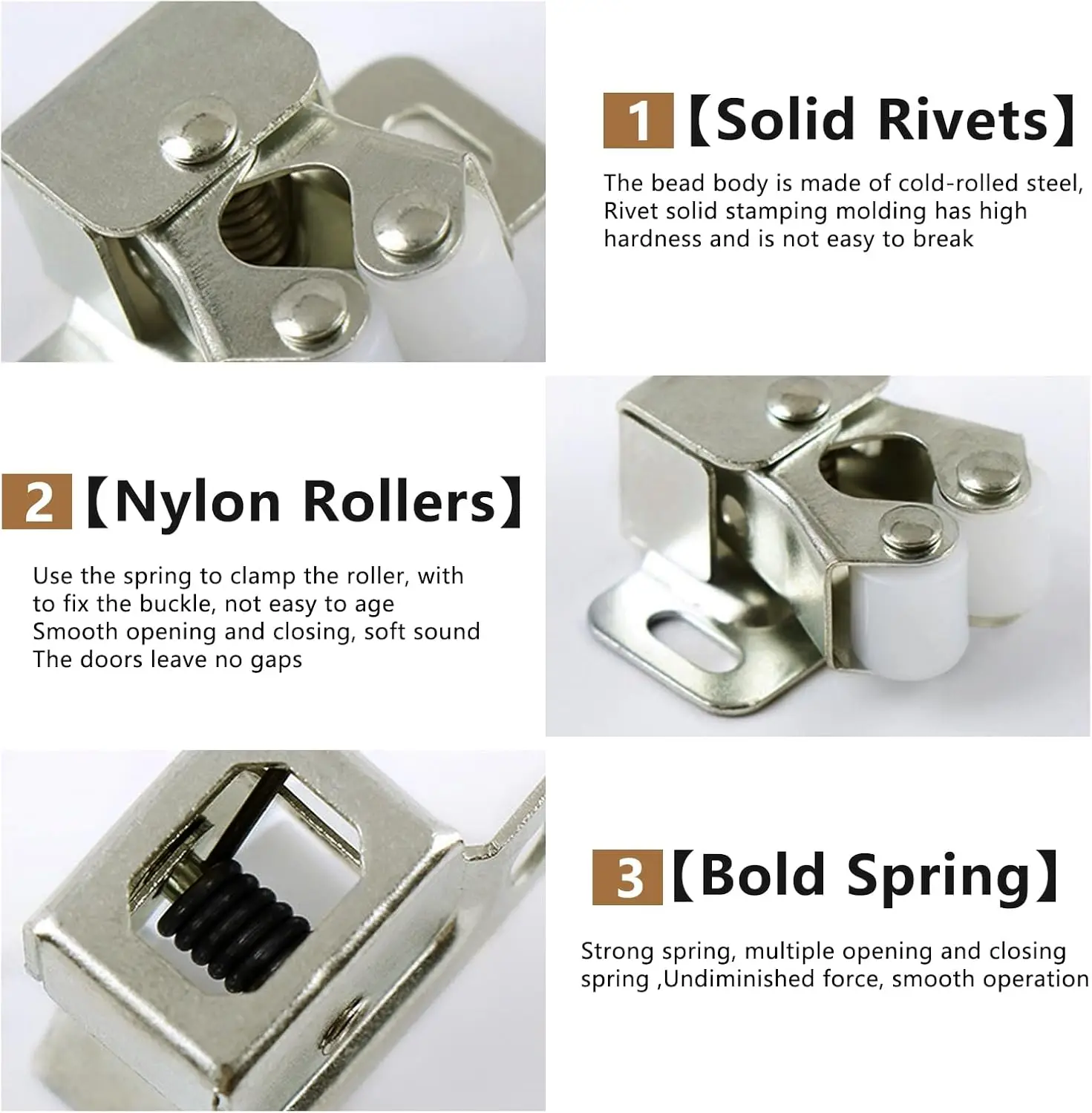 더블 롤러 강력한 홀드 찬장 캐비닛 문짝 캐치, 가정용 가구용 캐비닛 문짝 래치