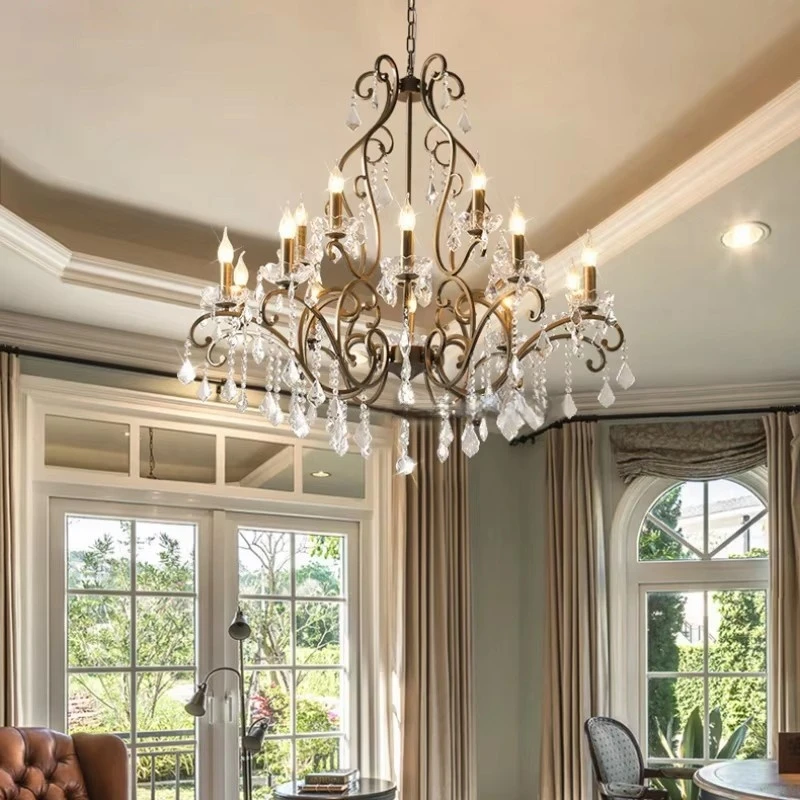 French  Living Room Chandelier  American Duplex Crystal Lamp  Hotel Villa Lobby  Cantilevered Spiral Staircase Lighting Fixture