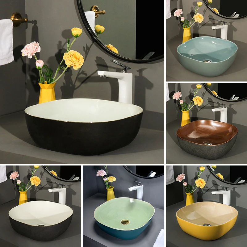 

Hot Rectangular shape Europe style chinese washbasin sink Jingdezhen Art Counter Top ceramic bathroom sink large wash basin