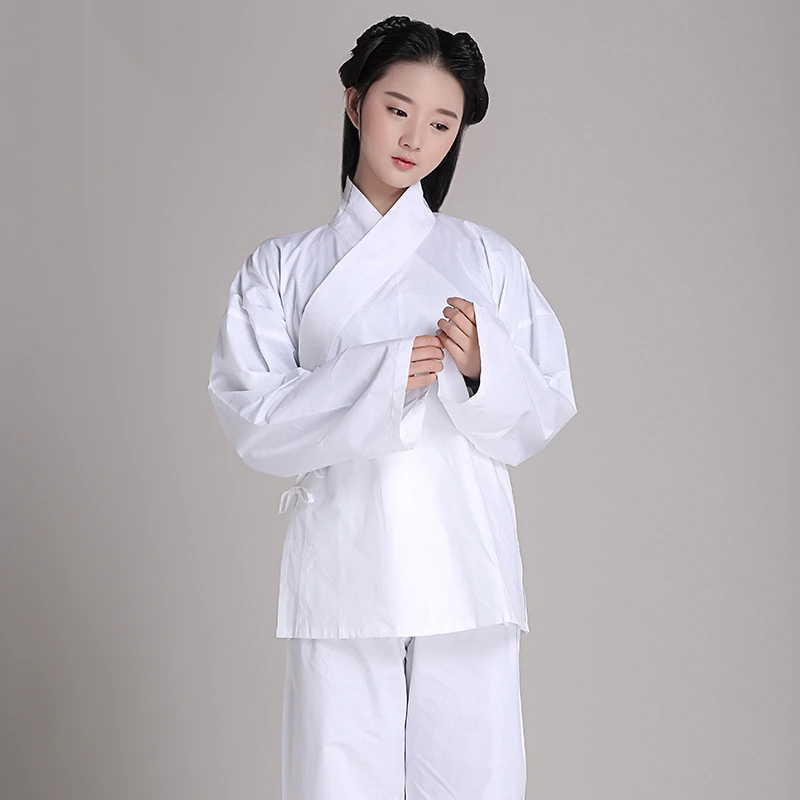 

100% Cotton Chinese Folk Clothes Unisex Traditional Ancient National Costume Pajamas White Color Tang Dynasty Hanfu Sleepwear