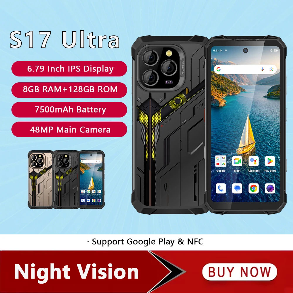 UNIWA S17 Ultra ATEX Rugged Phone 6.79'' 6GB+128GB Indestructible Mobile Phone 7500mAh 33W Night vision Smartphone Android 14 NFC