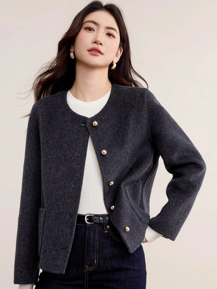 

SENTUBILA Two-side Woolen Coats for Woman 2025 Autumn O Neck Single Breasted Jackets Ladies Overcoats Women's Clothing W54OG2433