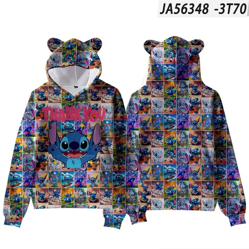 Dis Stitch Desenhos Animados Jaqueta Tops para Homens e Mulheres, Hoodies de Orelha Gato Kawaii, Anime Japão 3D Hoodie, Moletom Harajuku