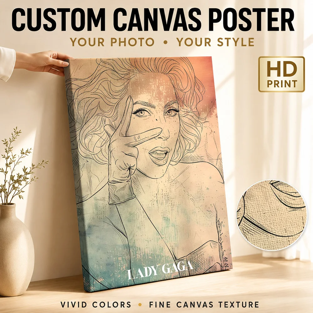 Lady Gaga Potrait Canvas Painting Poster Customized Photo Retro Music Wall Art for Studio Decor Collectible Ready to Hang Gift