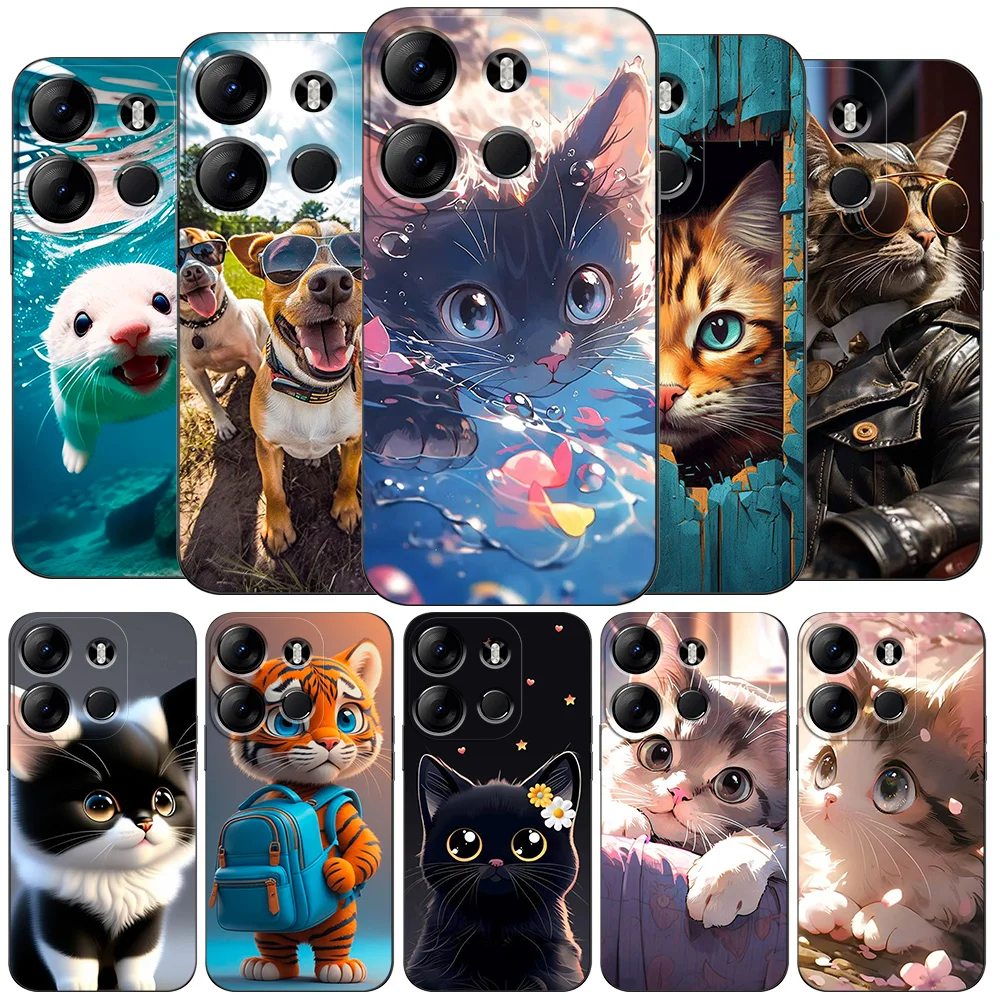 Case For TECNO SPARK GO 2023 POP 7 PRO Silicon Phone Back Cover black tpu case amazing cool cats pets