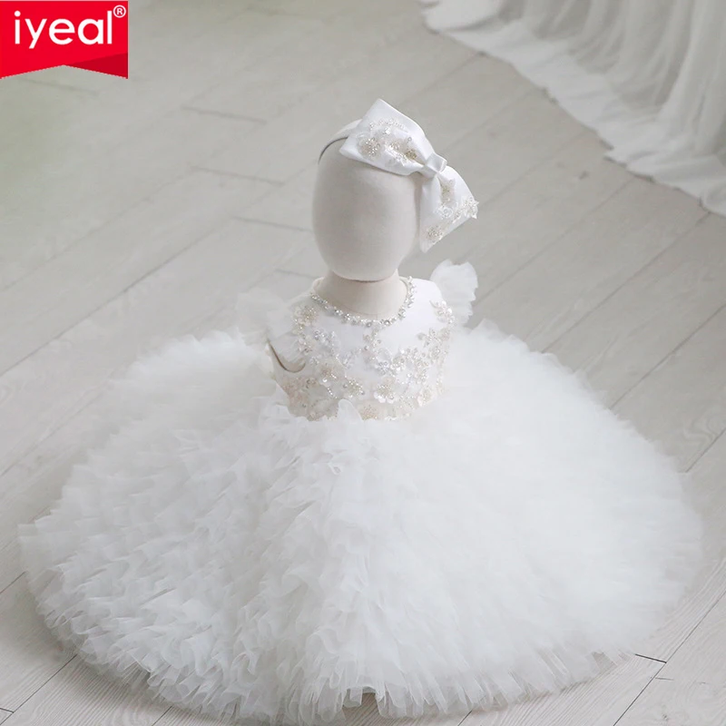 IYEAL White Wedding Dress Little Girl Fashionable New Birthday Dress Flower Girl Dress Princess Dress