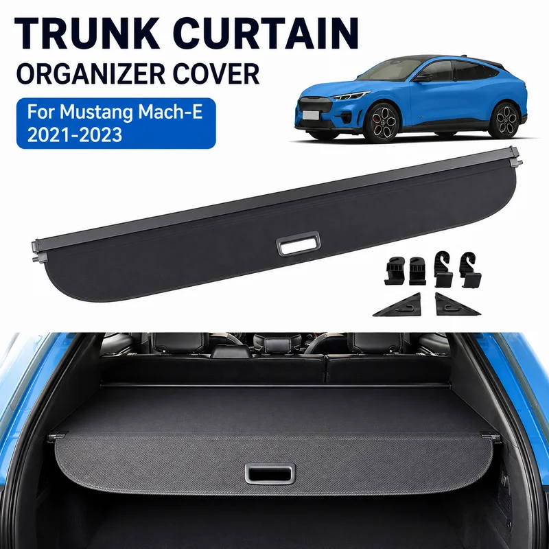 Auto Trunk Curtain Organizer Cover For Ford Mustang Mach-E 2021 2022 2023 Rear Rack Partition Shelter Shade Luggage Protector