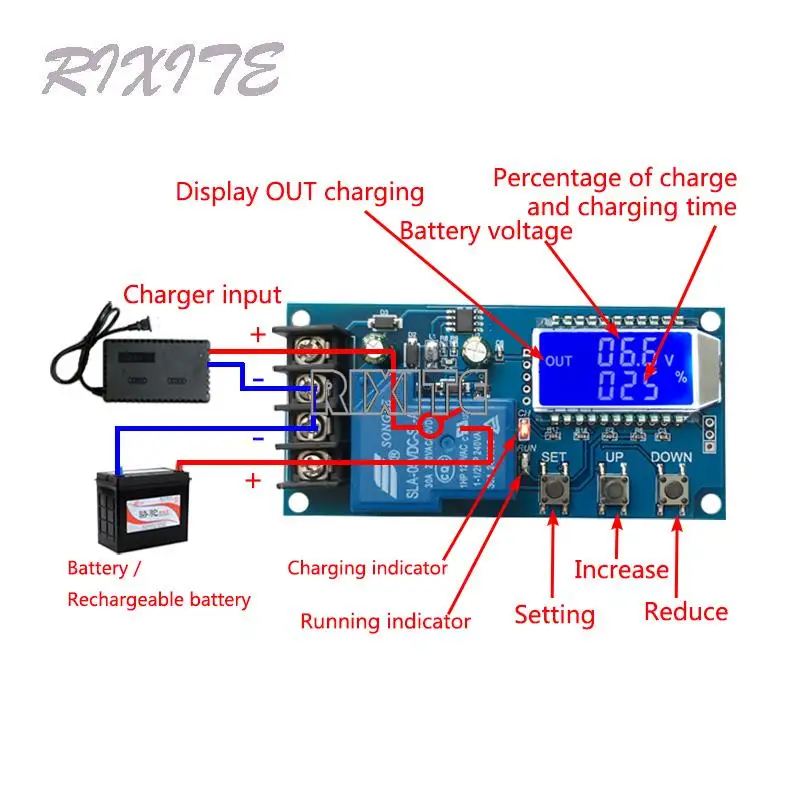 DC 6-60v 30A Storage Battery Charging Control Module Protection Board Charger Time Switch LCD Display XY-L30A