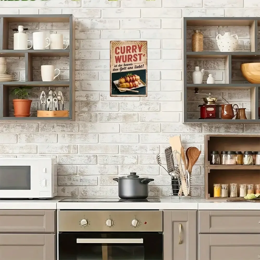 2D Flat 1Pc German Currywurst Vintage Aluminum Wall Plaque, 8x12Inch Kitchen Bar Decor Gift Choice
