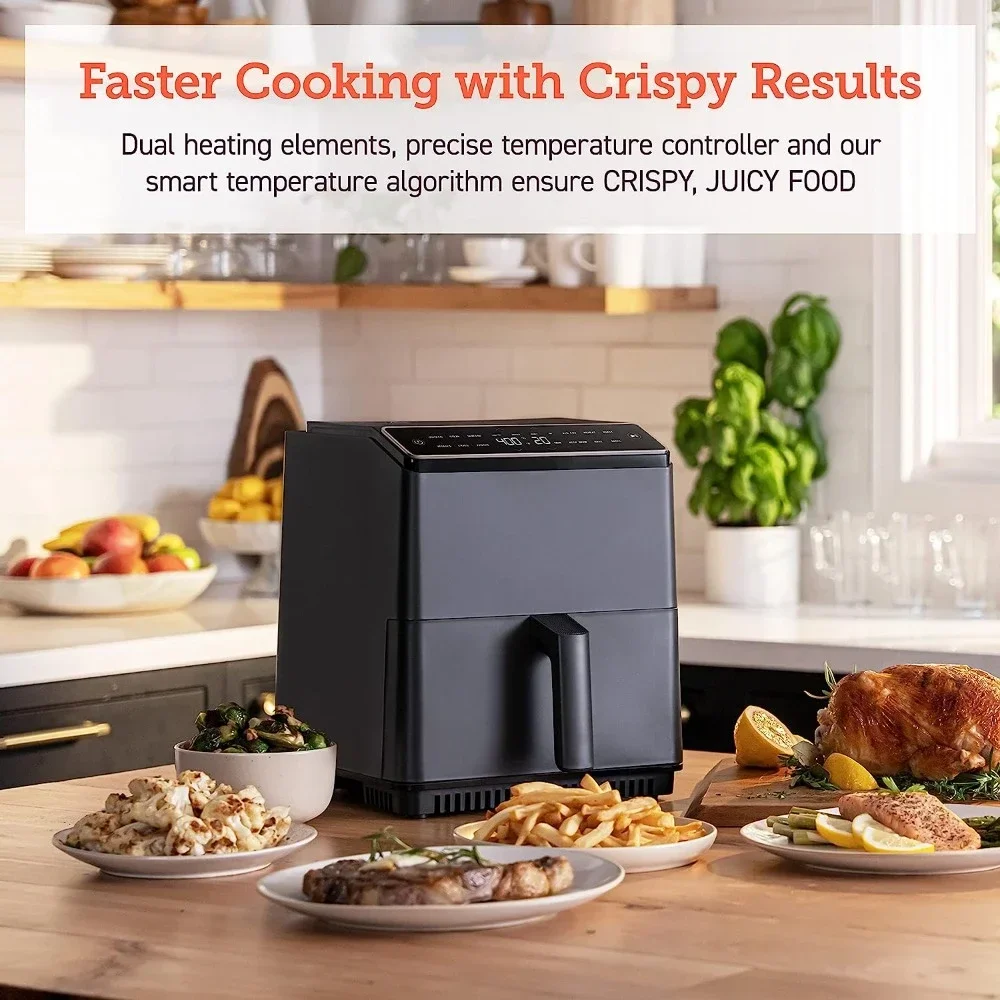 6.8 quarts, precise temperature to prevent overcooking, heating adjustment to achieve true air fryer uniform and fast cooking