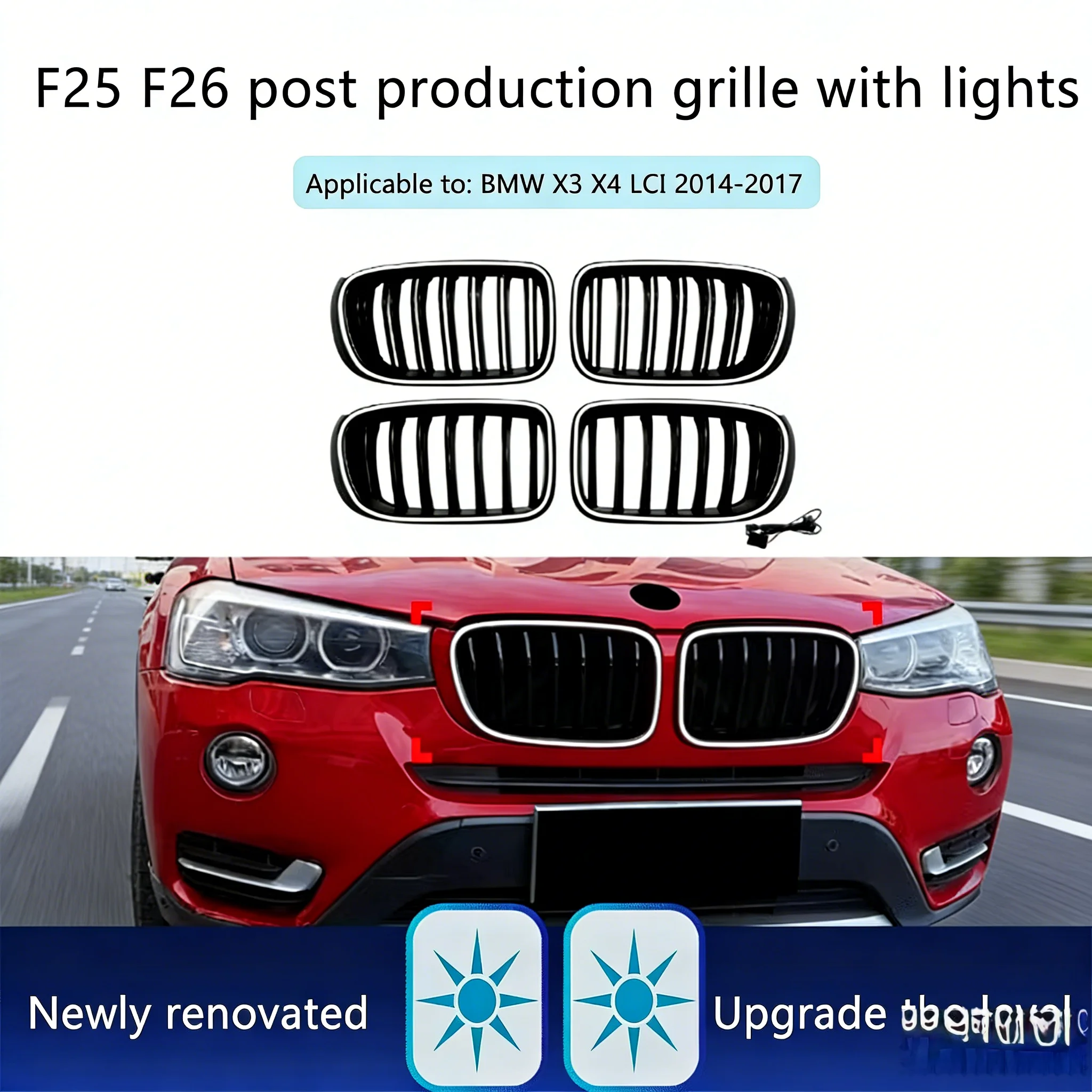 

High Quality Single And Double Line LED Illuminated Grille Modification Accessories Fit For BMW X3 F25 X4 F26 LCI 2014-2017