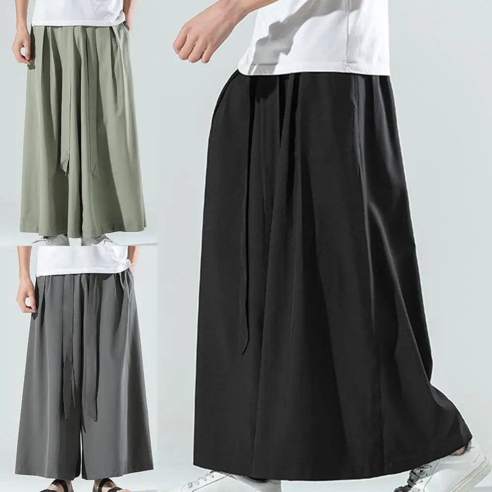 Simple  Fitness Pants Summer Chinese Style Loose Fitness Pants Wide Leg Men Flare Pants for Daily Wear